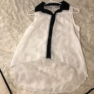 Wet Seal White Sheer Top Black Collar & Trim NEW